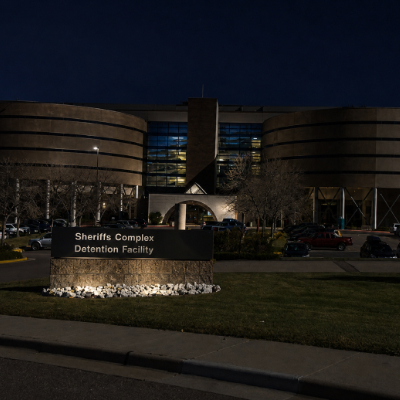 Illustration of a person leaving jail at night