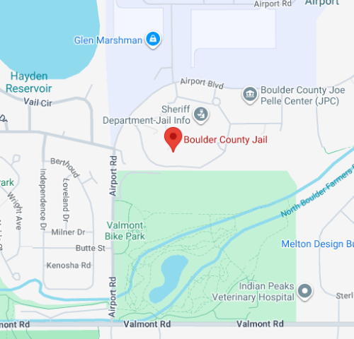Google maps snapshot of where the Boulder County Jail is located