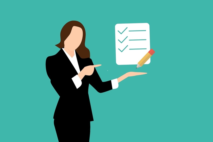 Animation of woman in professional attire beside checklist of bail bondsman criteria