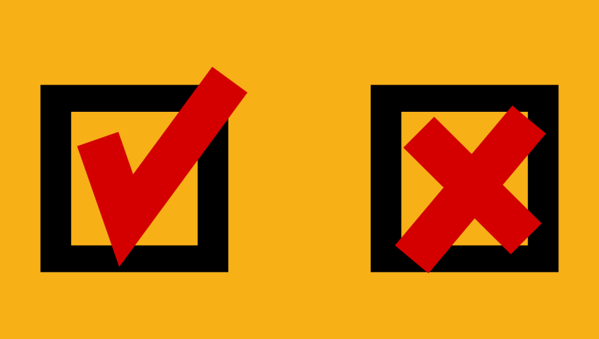 Checkmark and 'X' symbol in adjacent boxes