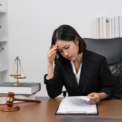 Bail bond agent reviewing a case file