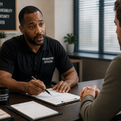 Case manager meeting with a person under pretrial supervision