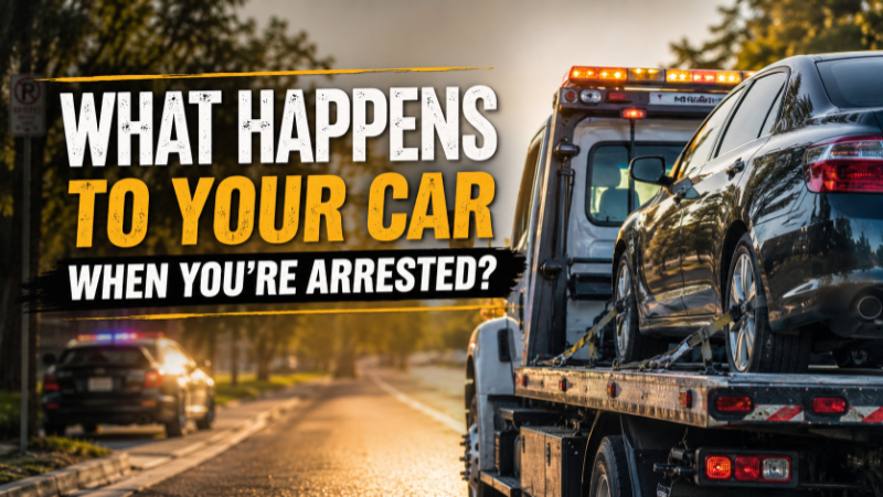 Illustration of a car being towed after an arrest